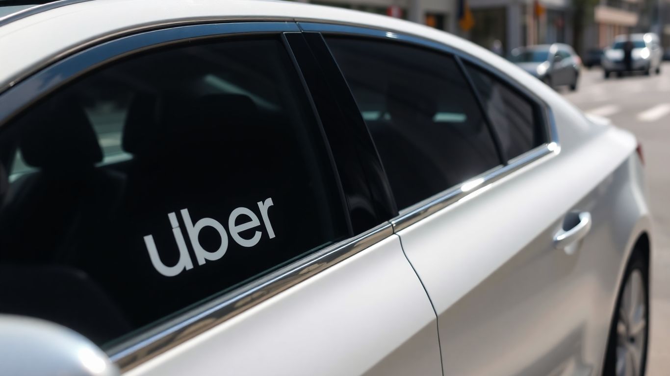 Carro da Uber em uma rua da cidade.