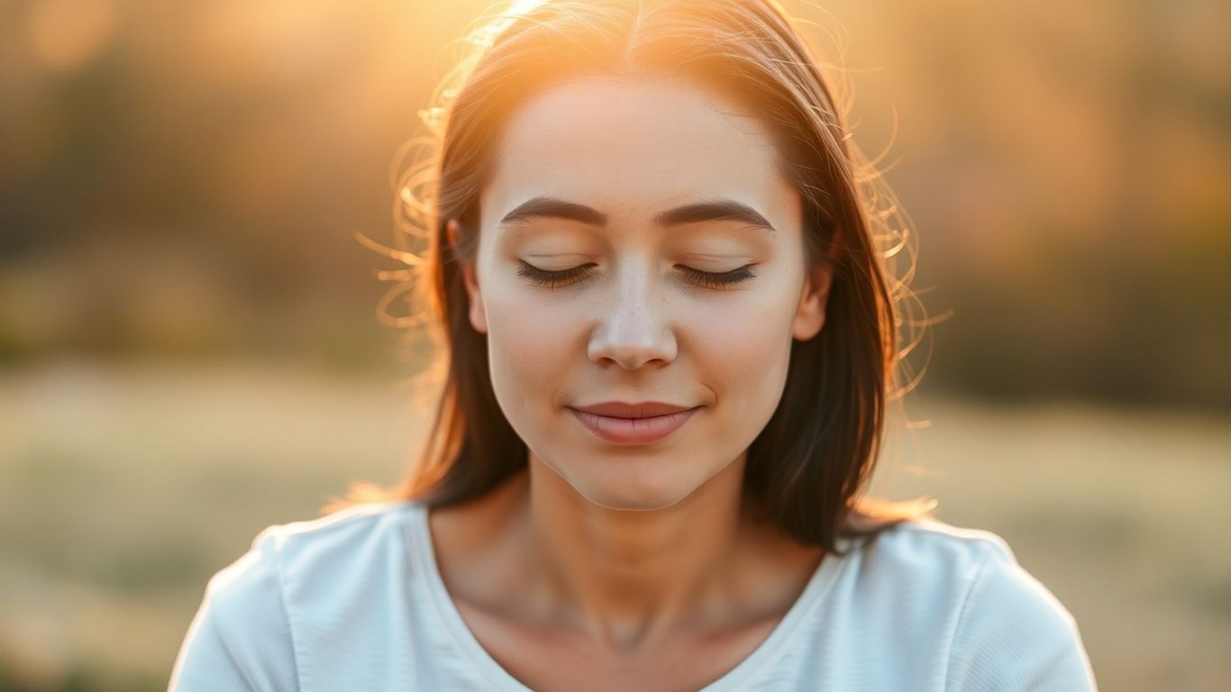Person meditating peacefully with eyes closed.