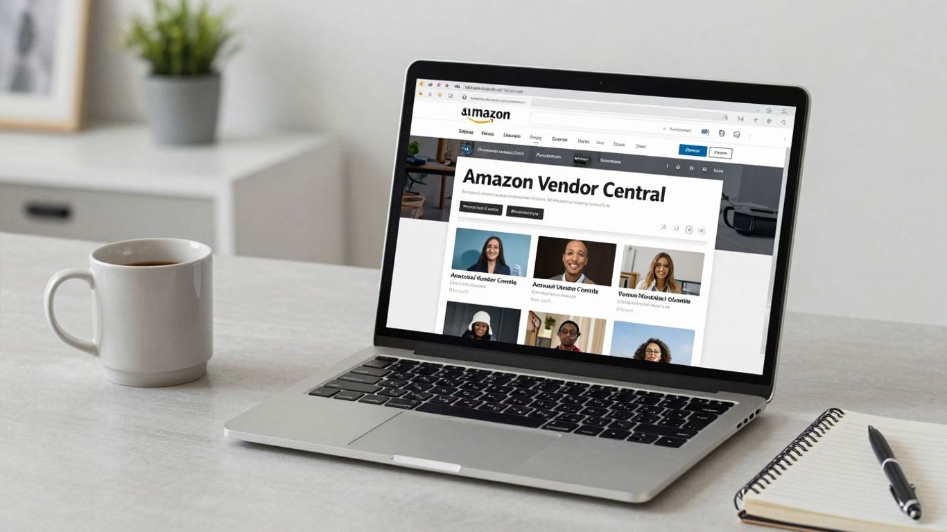 Amazon Vendor Central interface on a laptop screen.