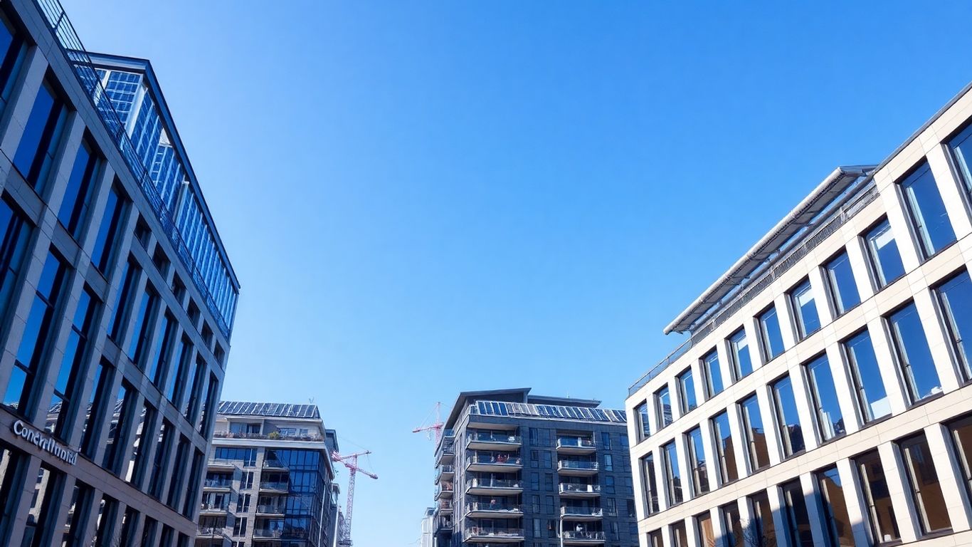 Bâtiments modernes avec panneaux solaires intégrés au toit
