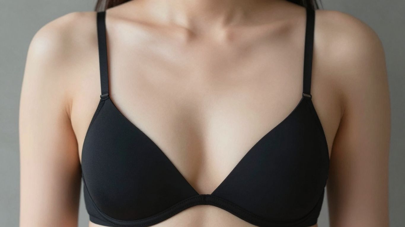 Woman's chest after breast augmentation surgery.