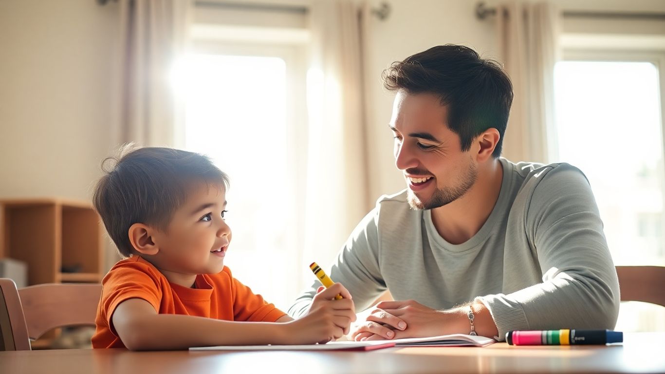 Parent and child doing an activity at a table.