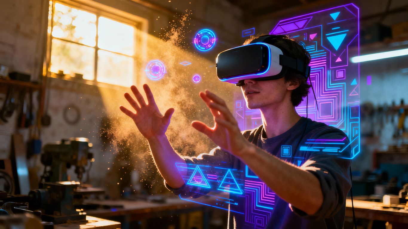 Person in VR headset learning real-world skills.