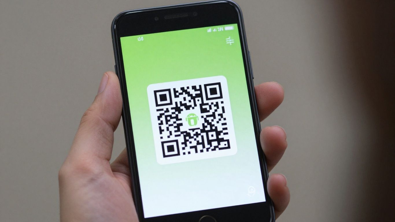 Android phone scanning a QR code.