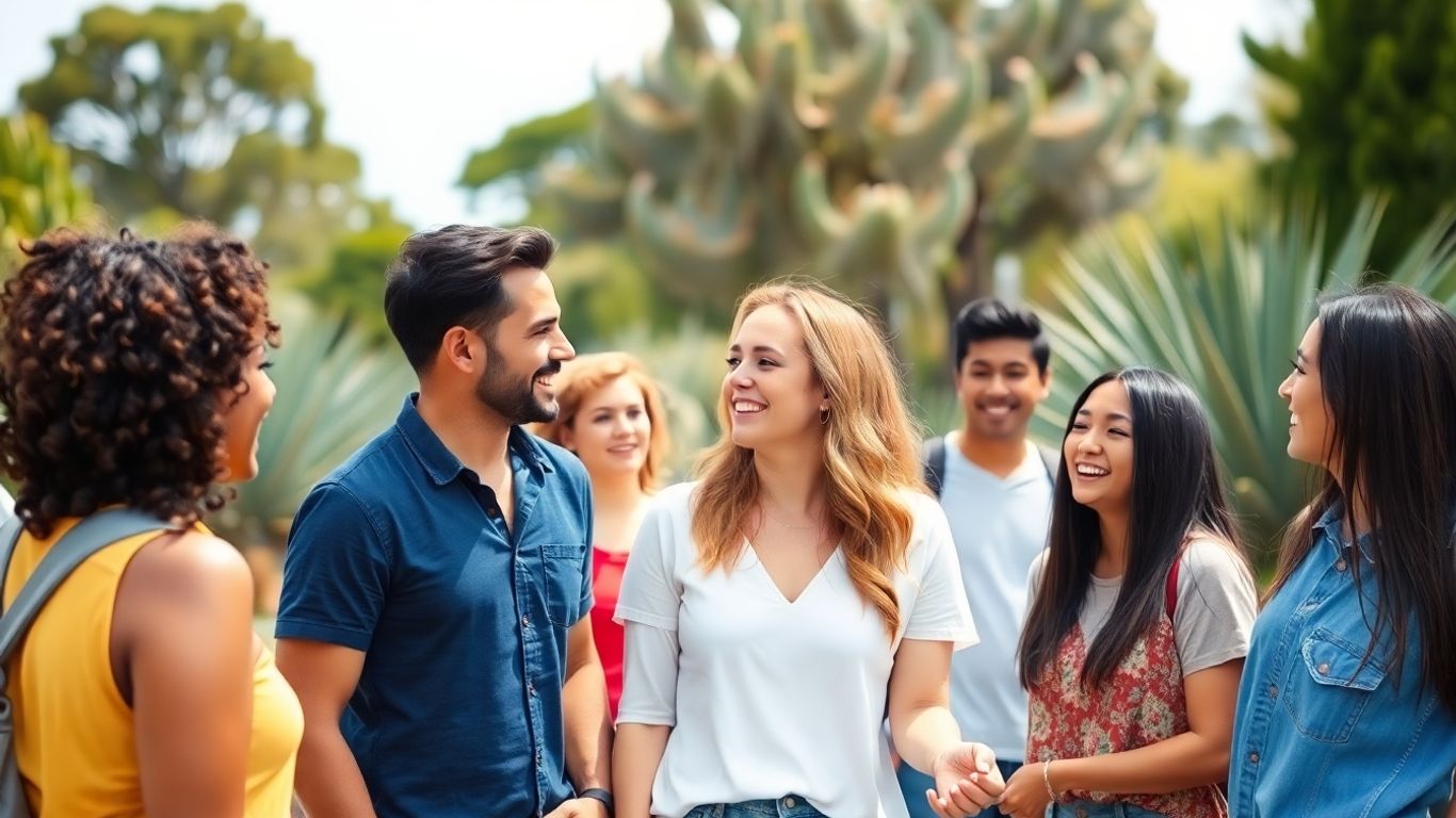 Happy couples and friends connecting in an Australian park.