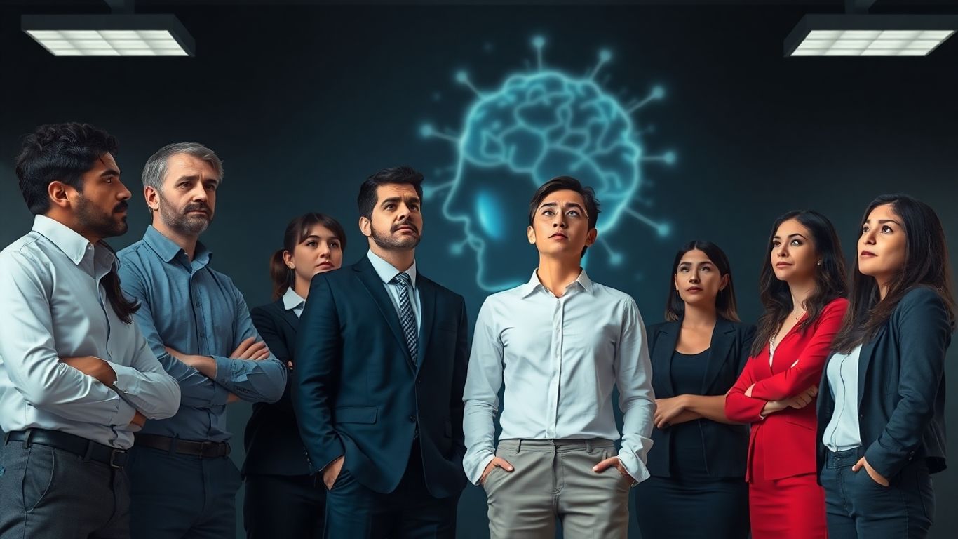 Worried employees facing a looming AI presence.