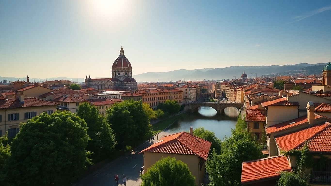 Florencja: Katedra, rzeka i zabytkowe budynki.