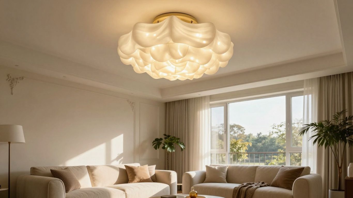 Modern ceiling lamp illuminating a stylish living room.