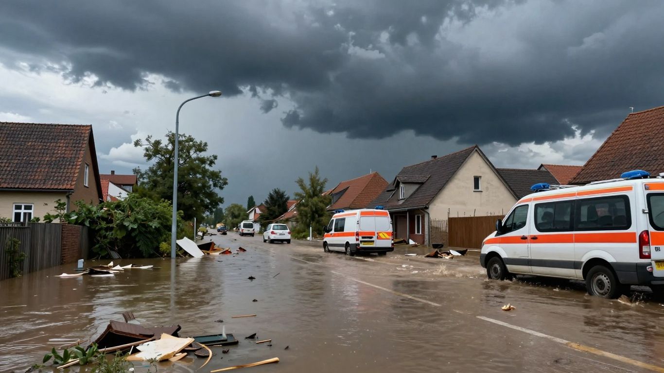 Überschwemmte Straßen nach Unwetter in Nordrhein-Westfalen.