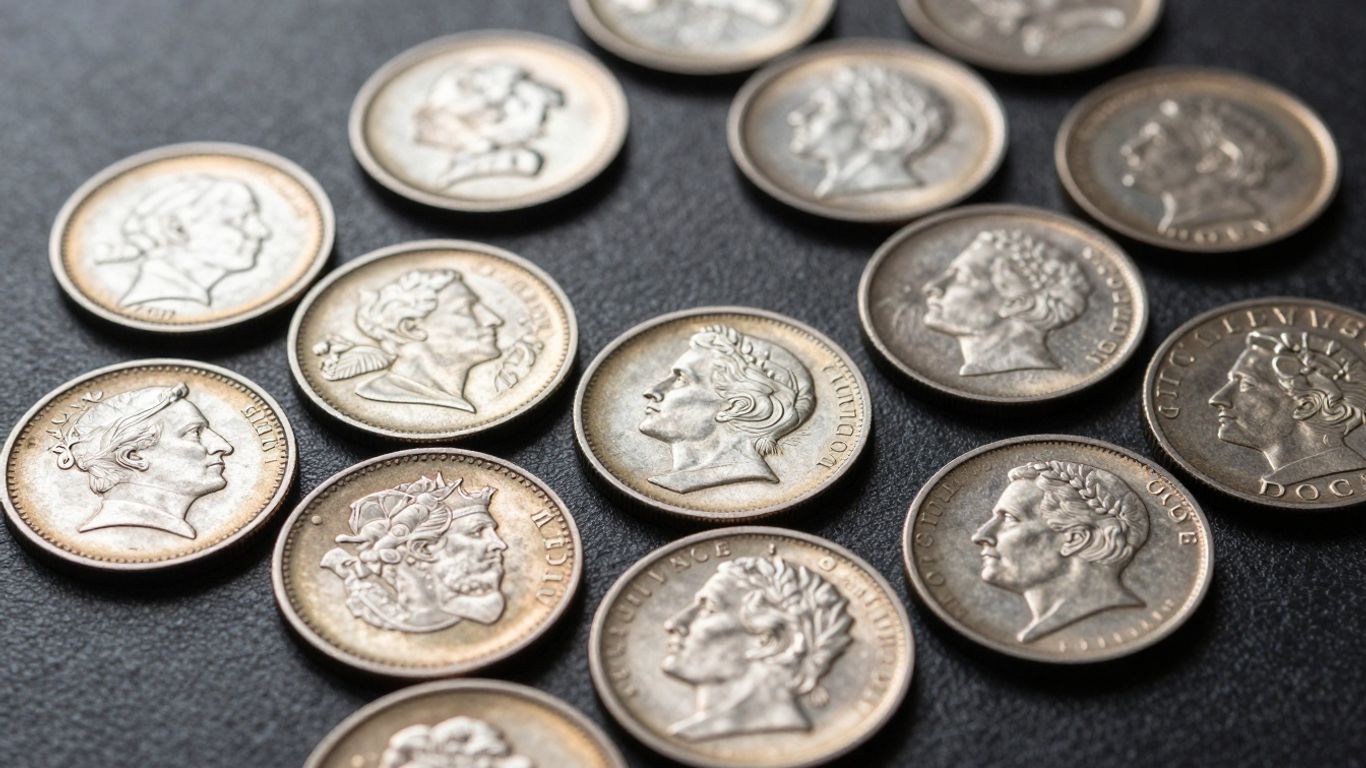 Collection of valuable pattern coins with intricate designs.