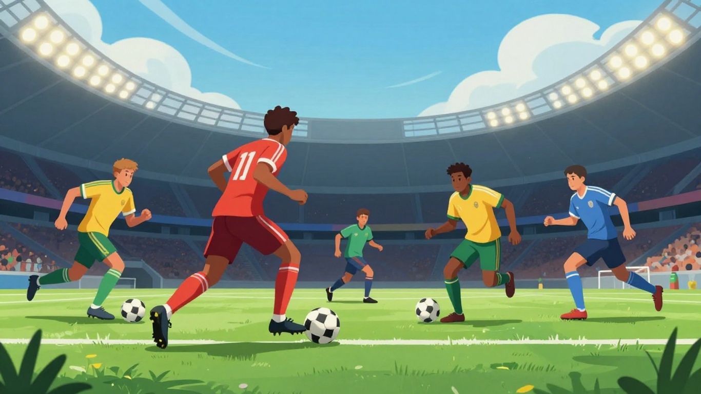 Dream League Soccer game action on a green field.