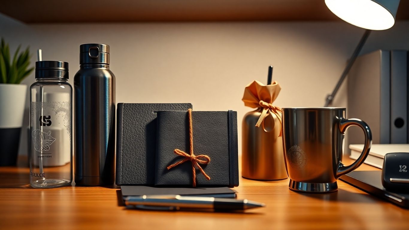 Thoughtful gifts for coworkers on an office desk.