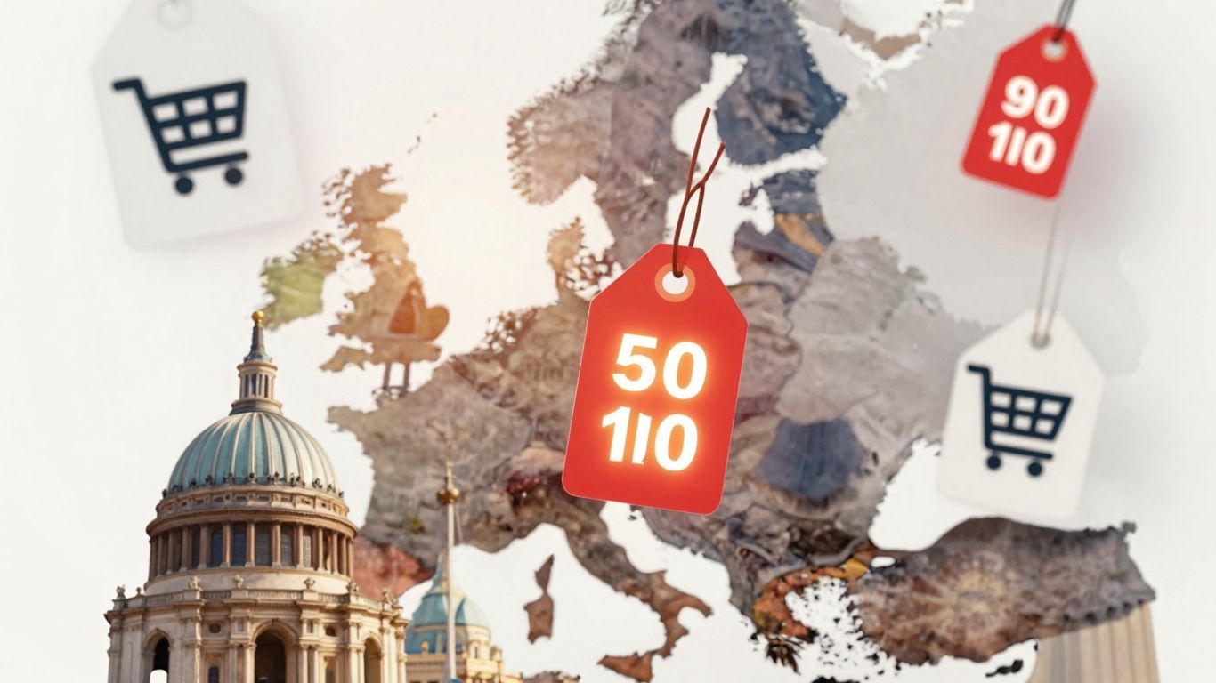 Europese winkeldeals met bezienswaardigheden en prijskaartjes.