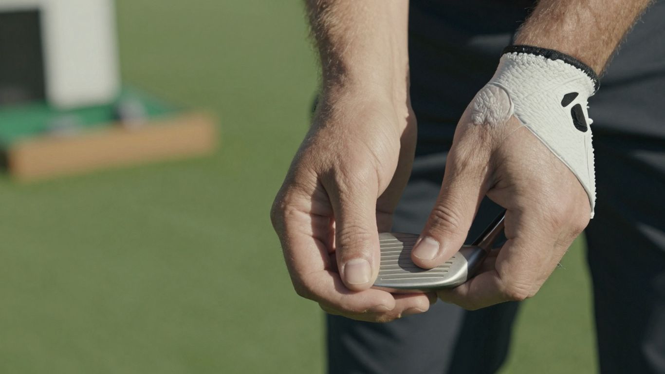 Golfer's hands demonstrating a neutral golf grip.