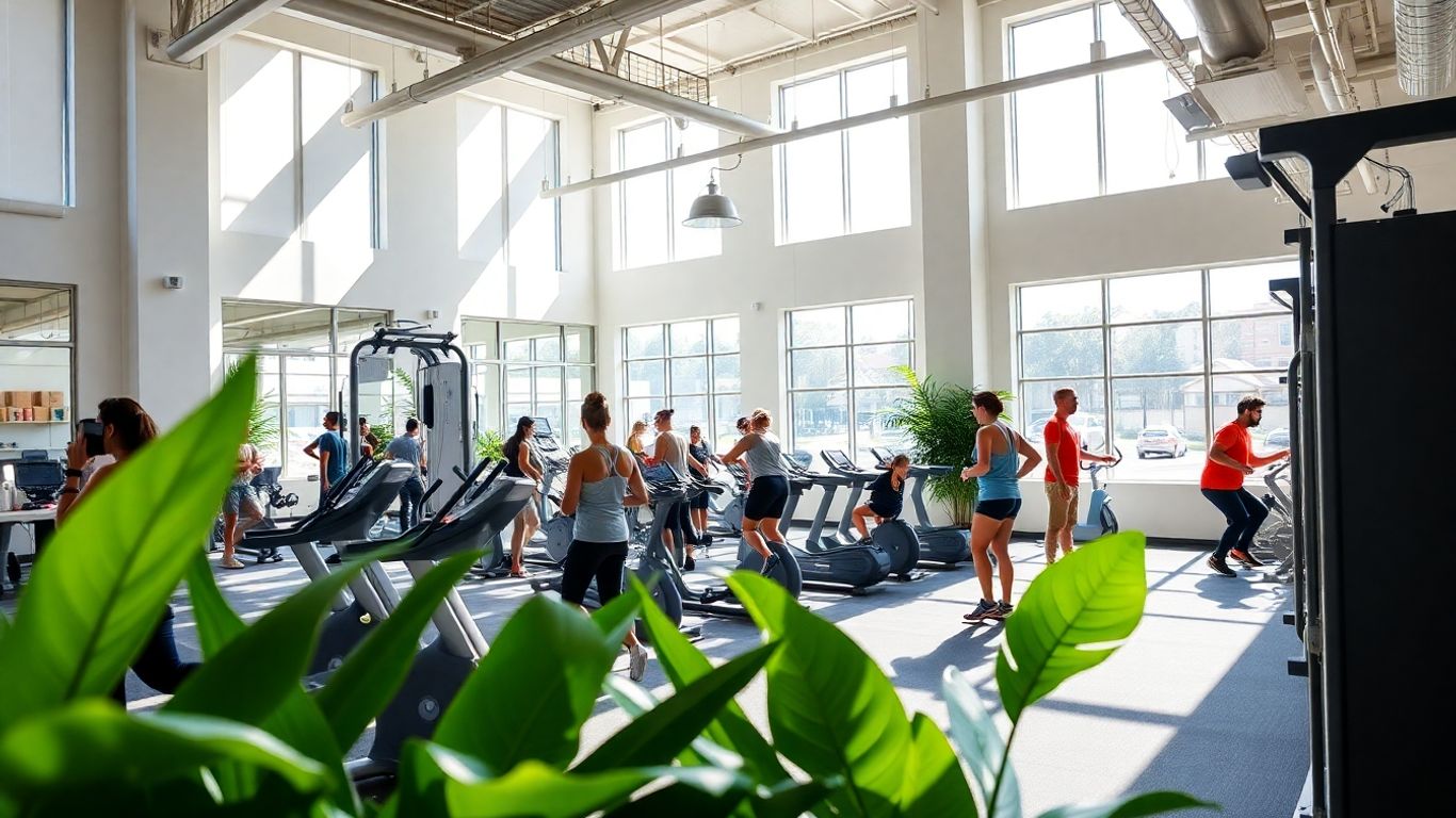 Melbourne gym interior with modern equipment and people.