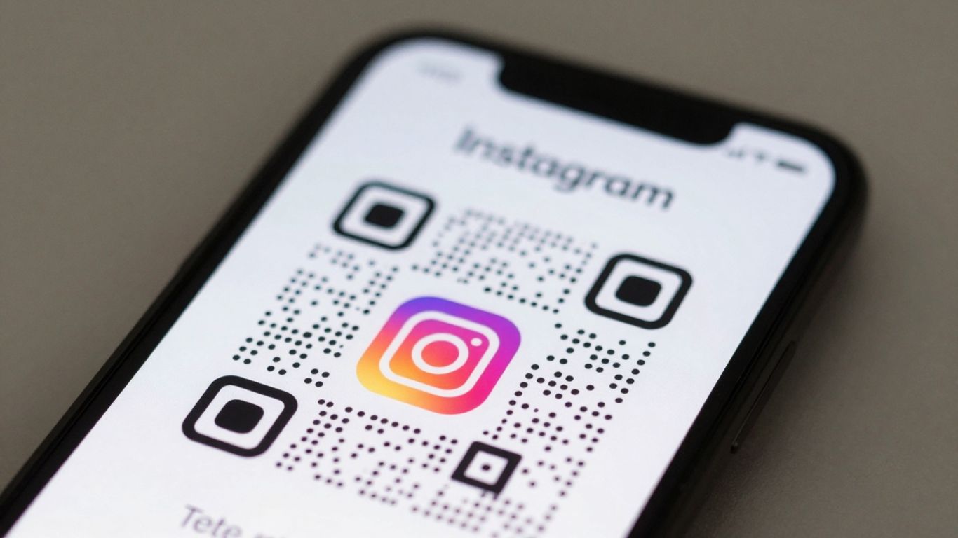 Instagram QR code on a smartphone screen.