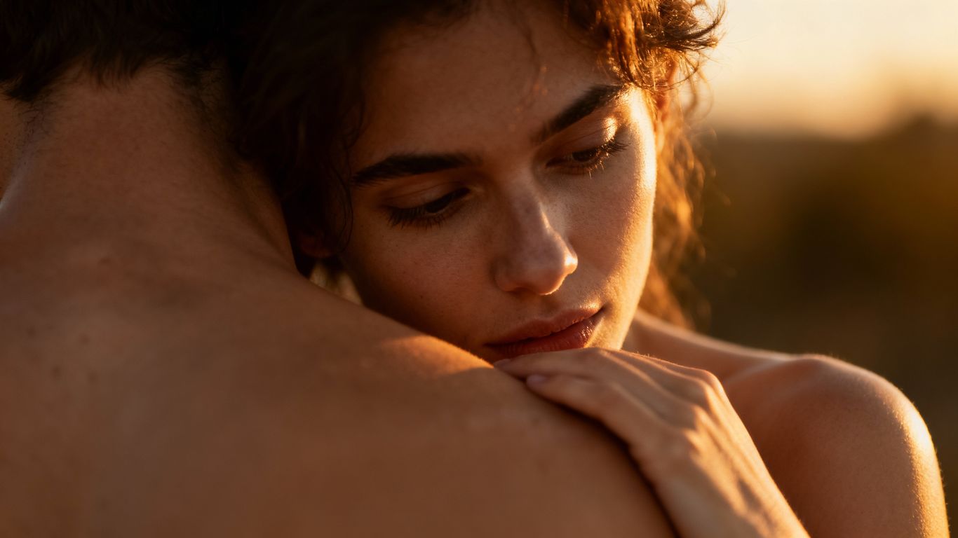Couple embracing intimately, feeling confident and connected.