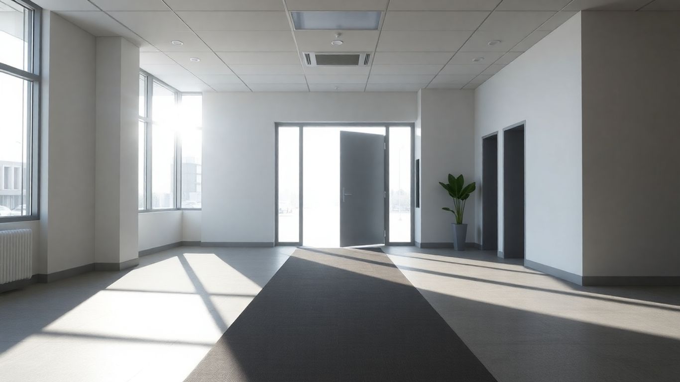 Secure path leading to a bright, open doorway.