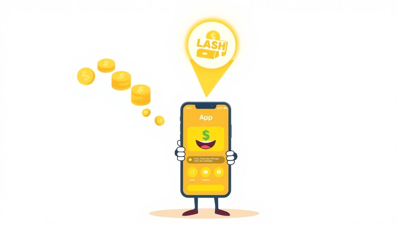 Cash App loan approval with money flying.