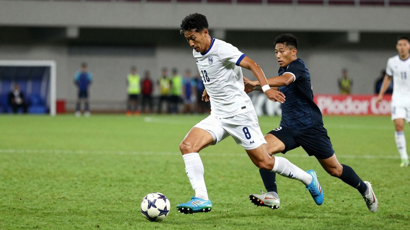 Soccer players in action on a green field.