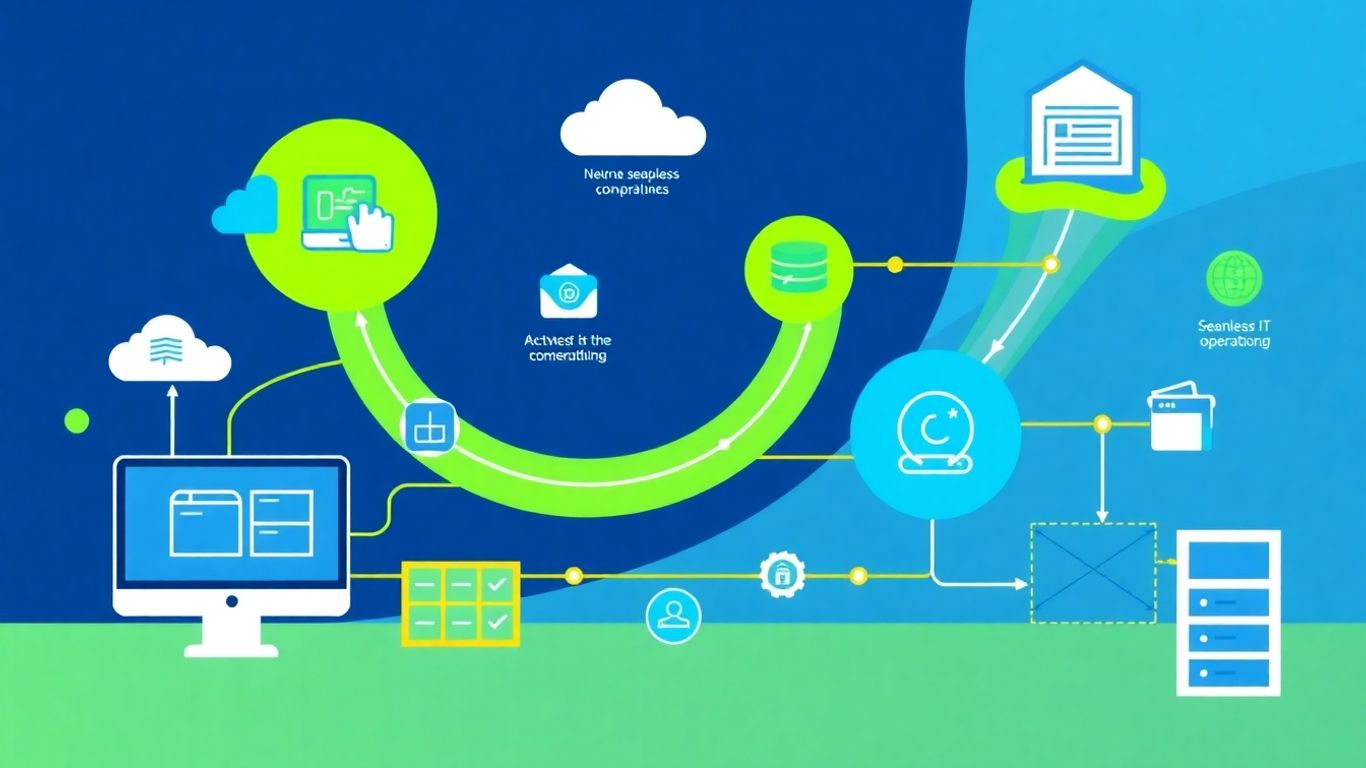 Austin IT support infographic with computers and networks.