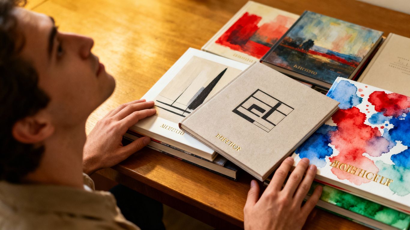 Person looking at book covers