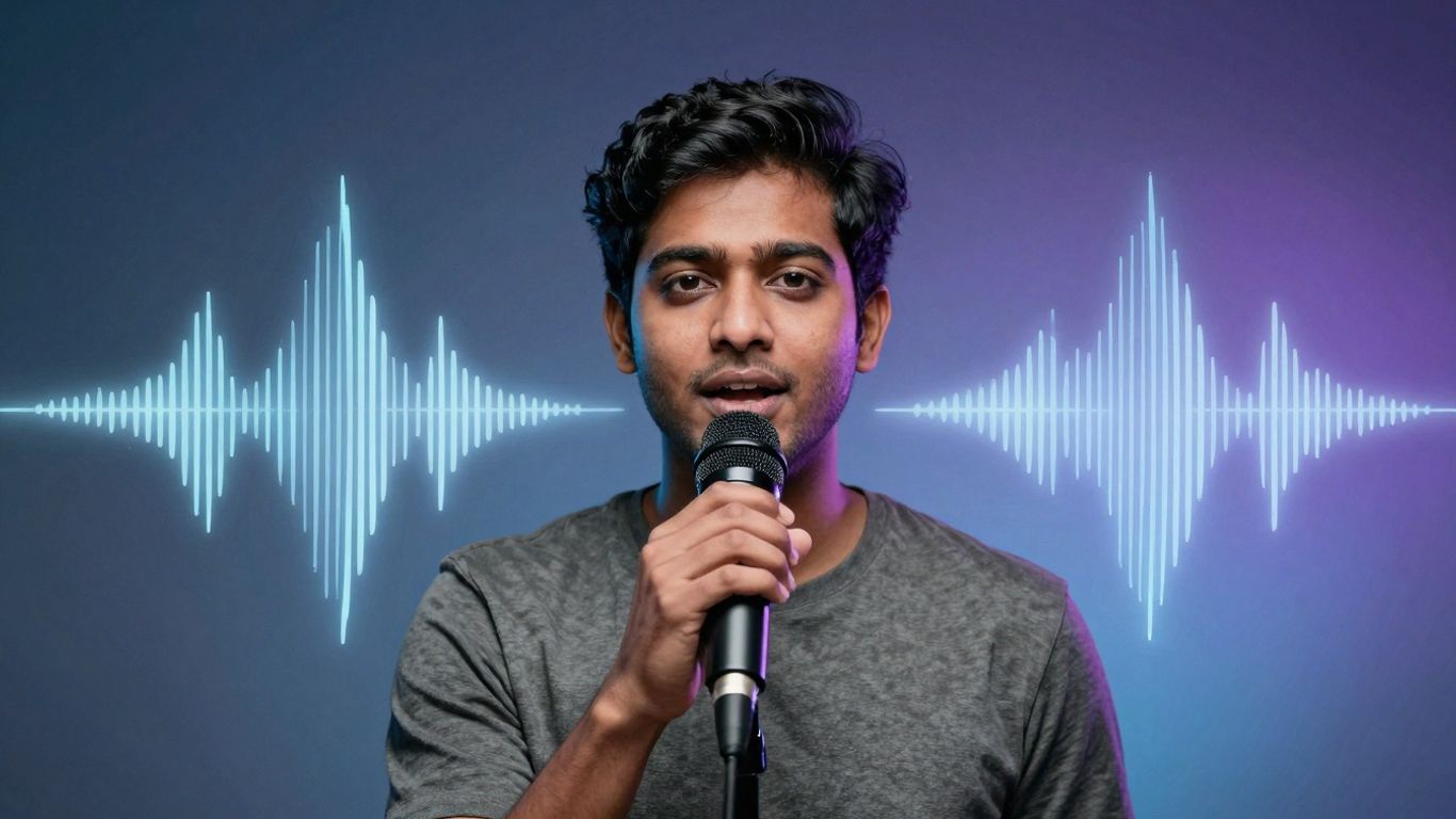 Voice search optimization concept with sound waves.