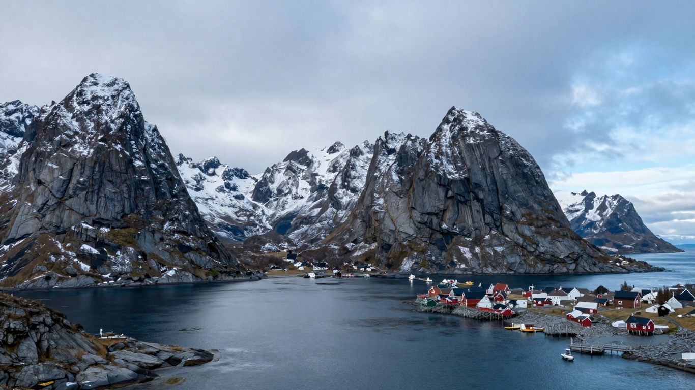 Norwegian coastline with fjords and mountains