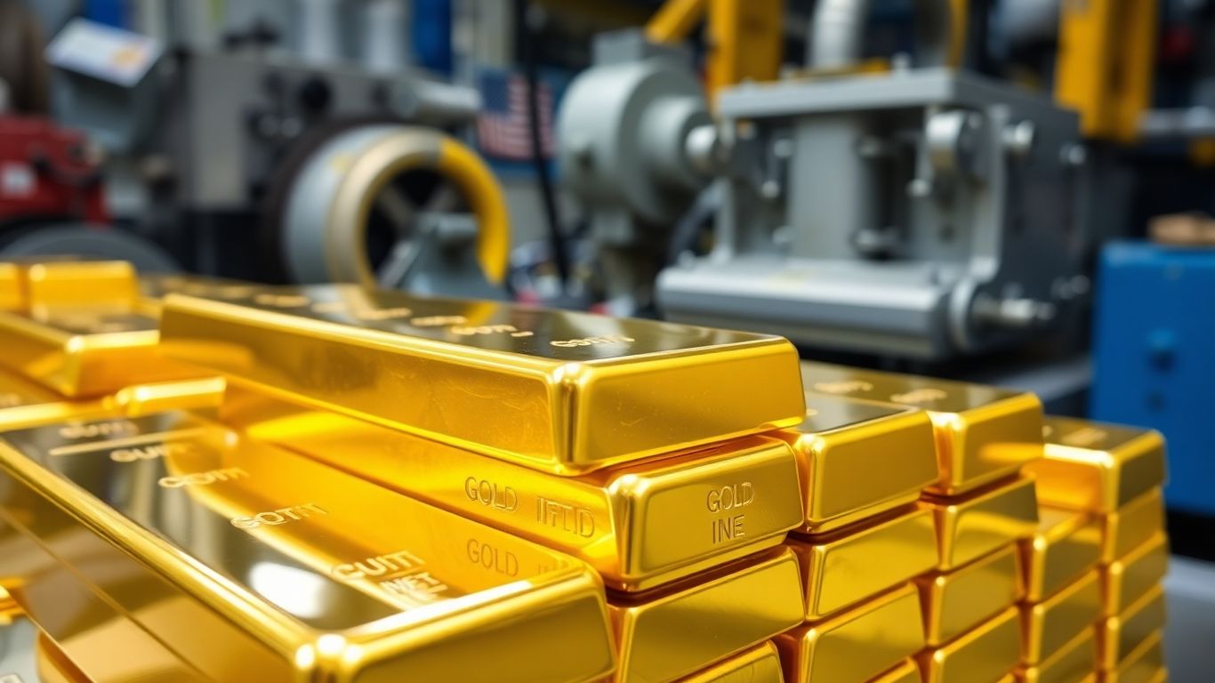 Lingotes de ouro em um contexto industrial.