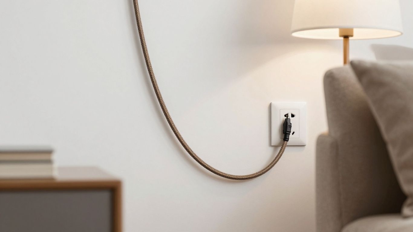 Stylish fabric-covered electrical cable in a modern home interior.