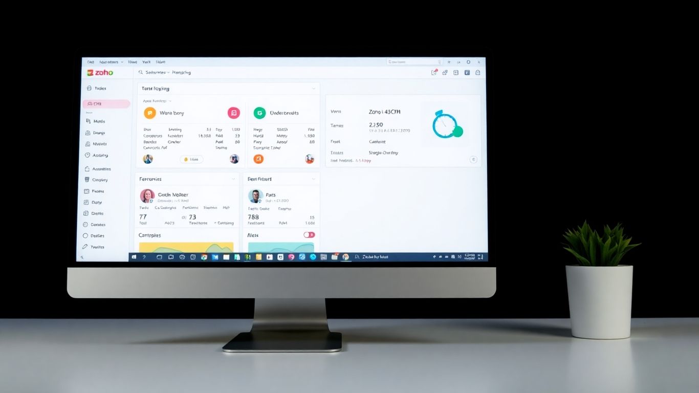 Zoho CRM software interface with dashboard