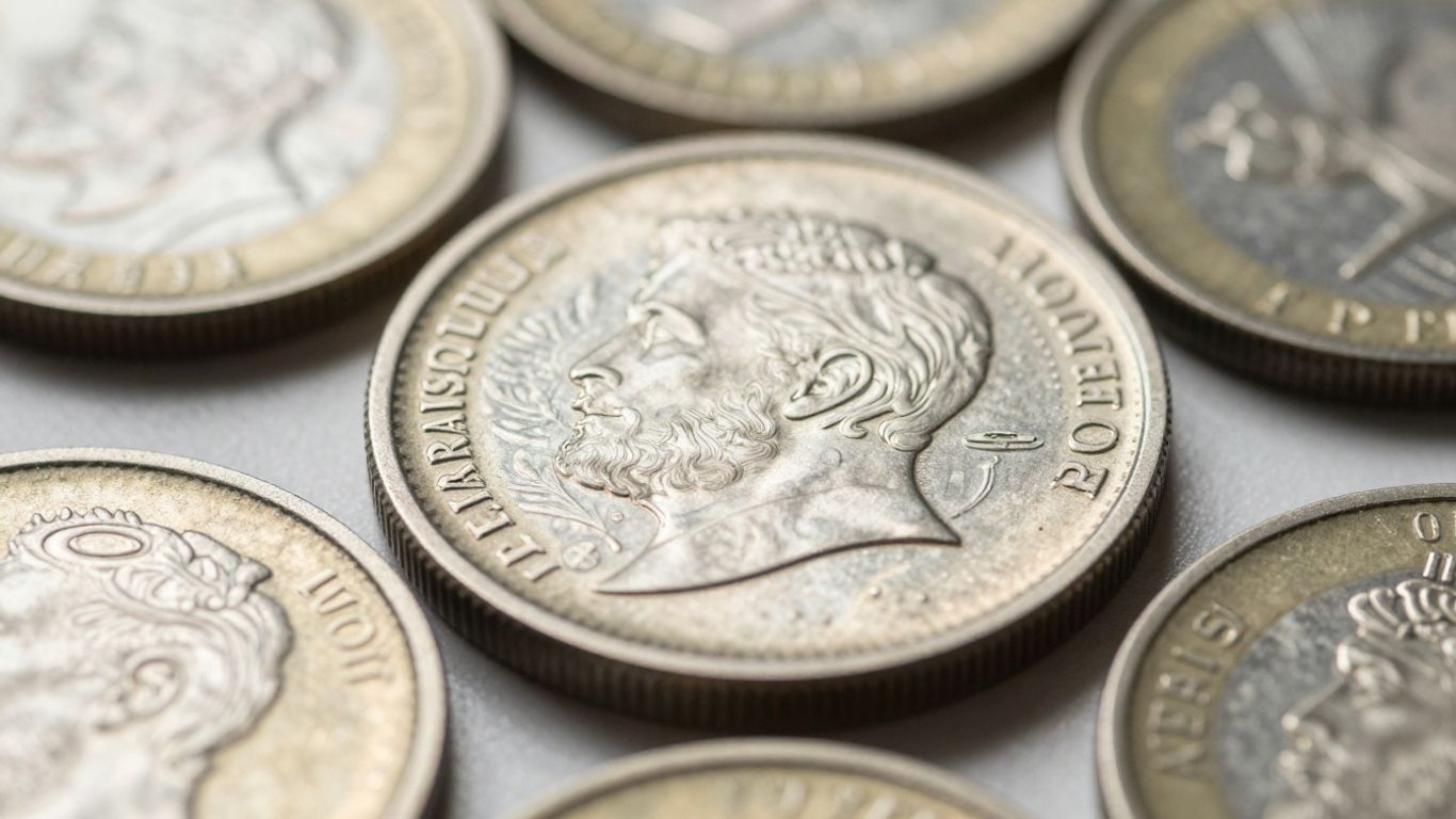 Close-up of valuable business strike coins