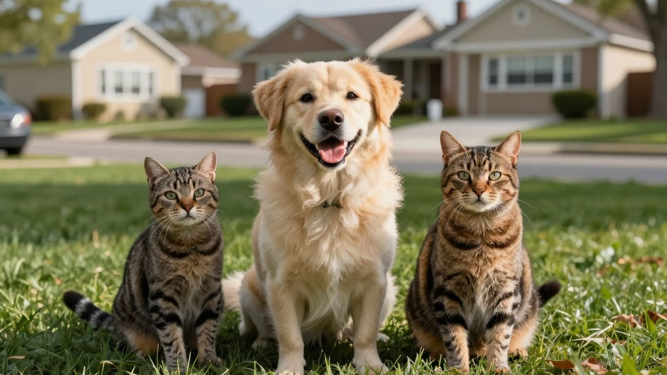 Dog and cat on a lawn in New Jersey.