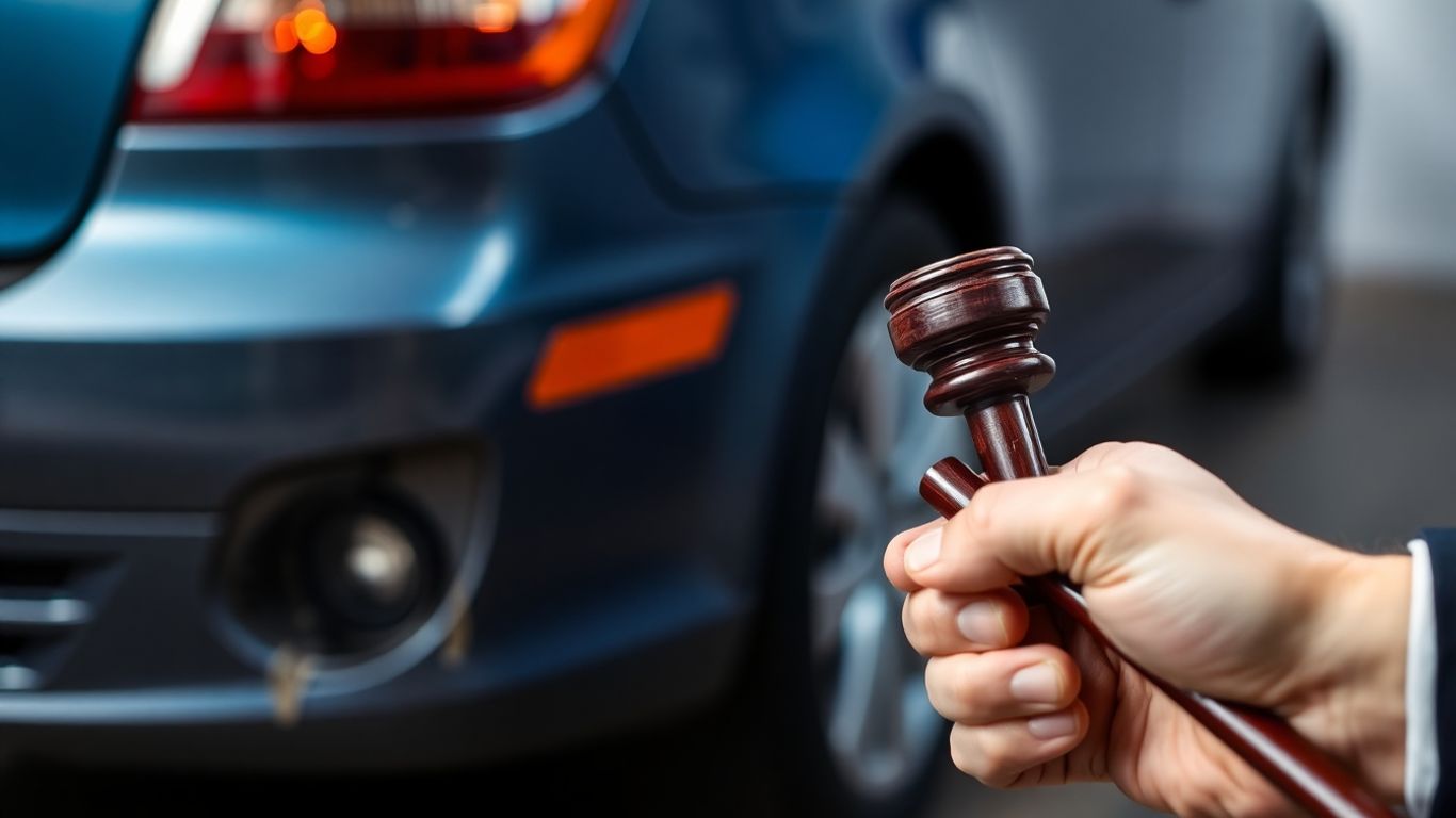 Car accident damage and legal gavel