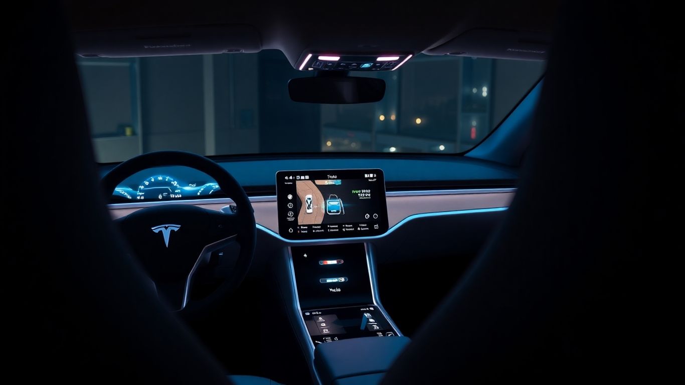 Tesla interior with embedded accessories