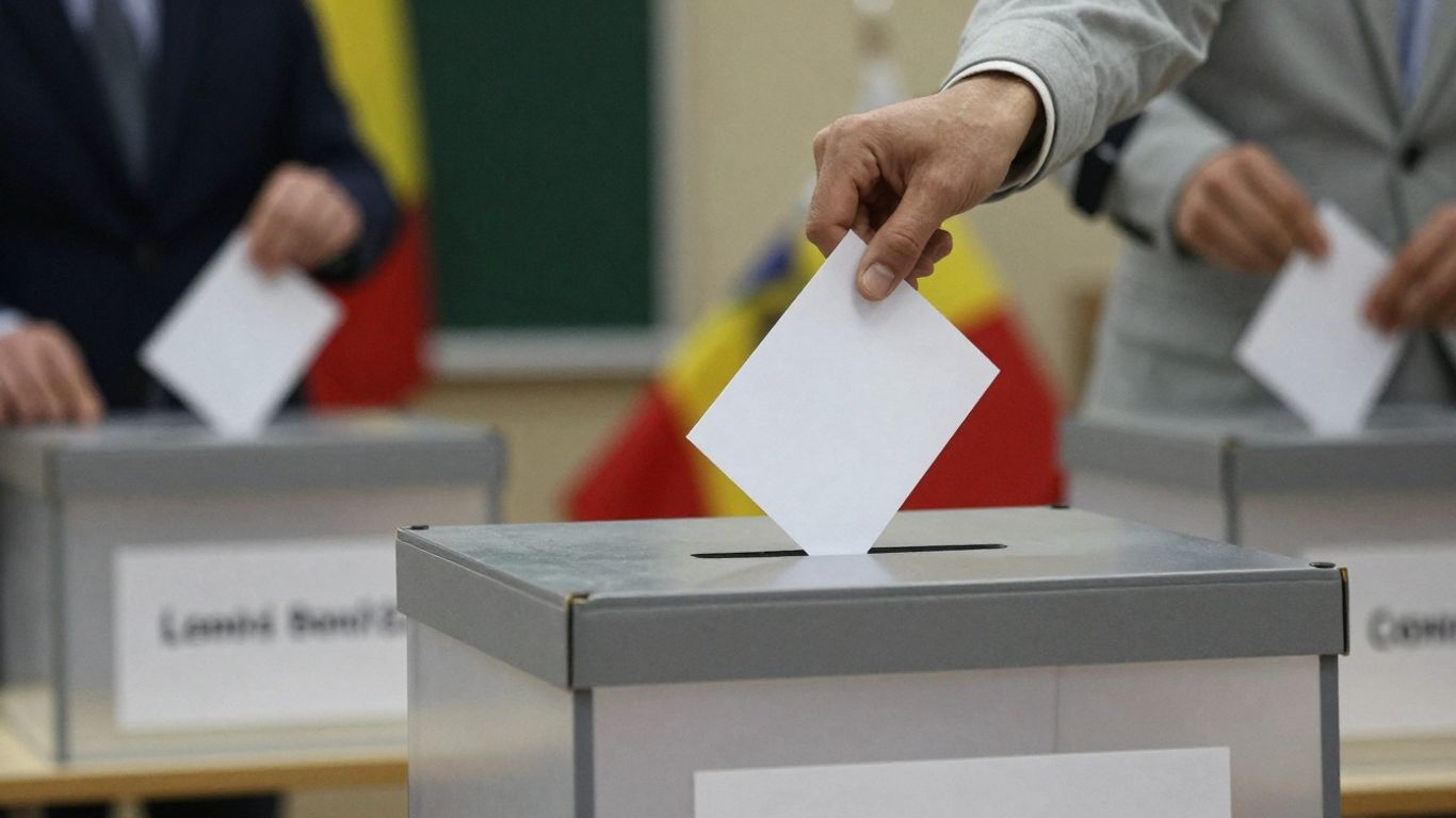 Urne de vot și steagul României la alegeri.