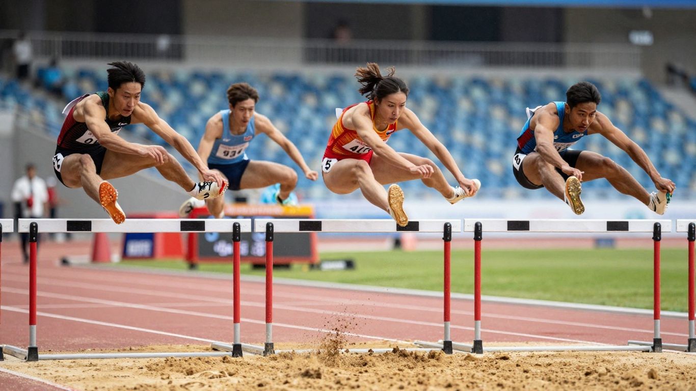 Atletism: probe de sărituri, sportivi în aer.