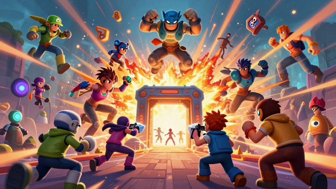 Collage of popular online game icons and characters.