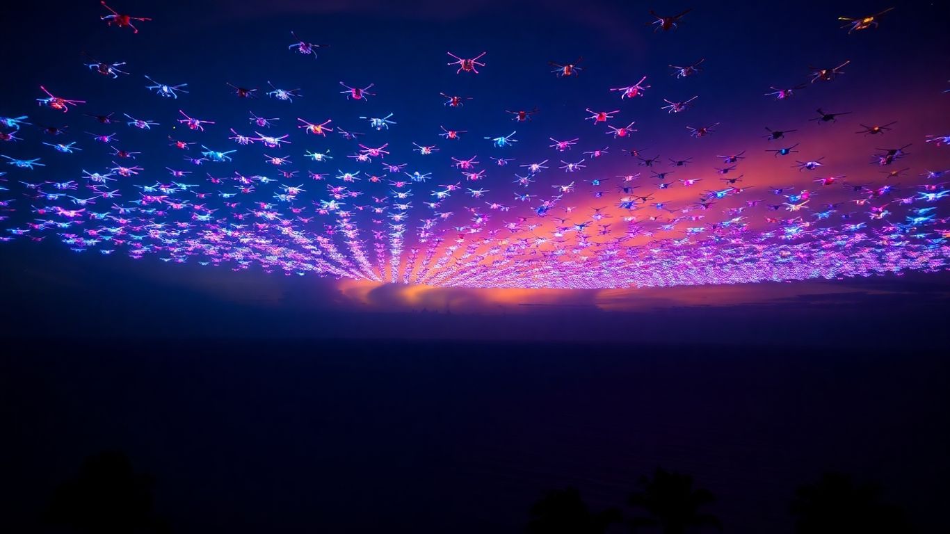 Drones light up the night sky over Bali.