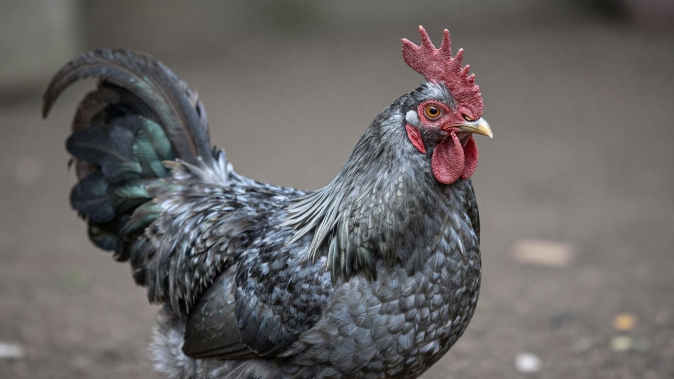 Healthy Toppy Grey gamefowl with vibrant plumage.