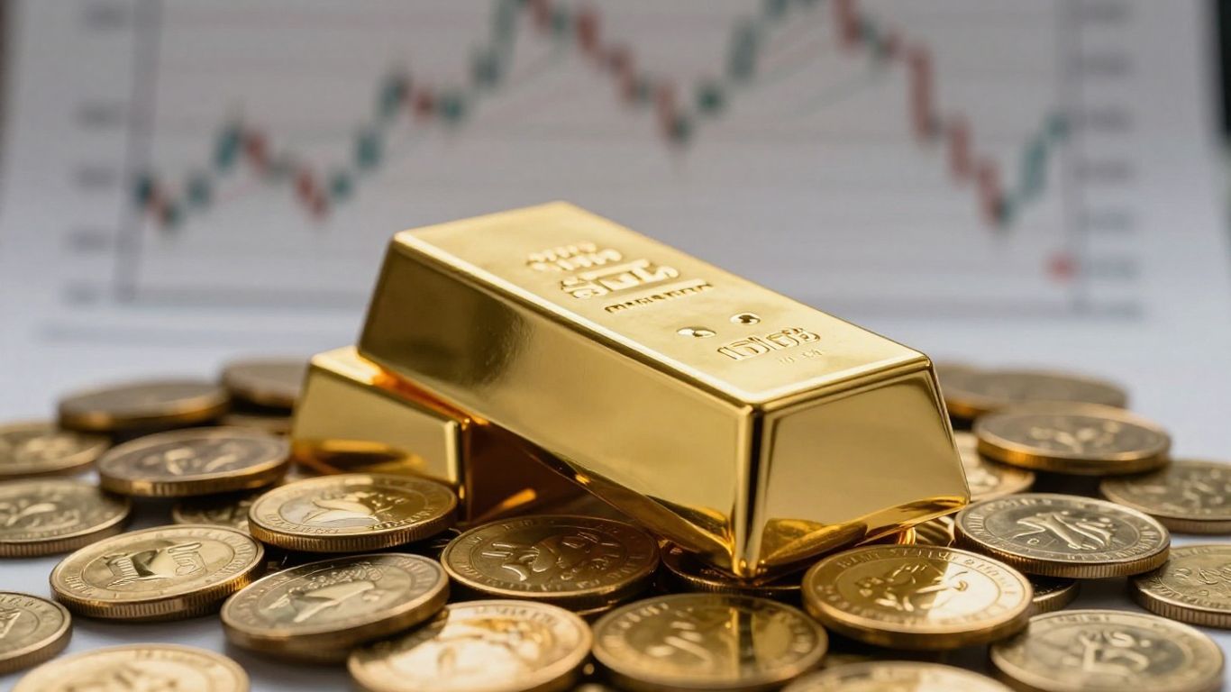 سبائك وعملات ذهبية لامعة، استثمار لعام 2025.