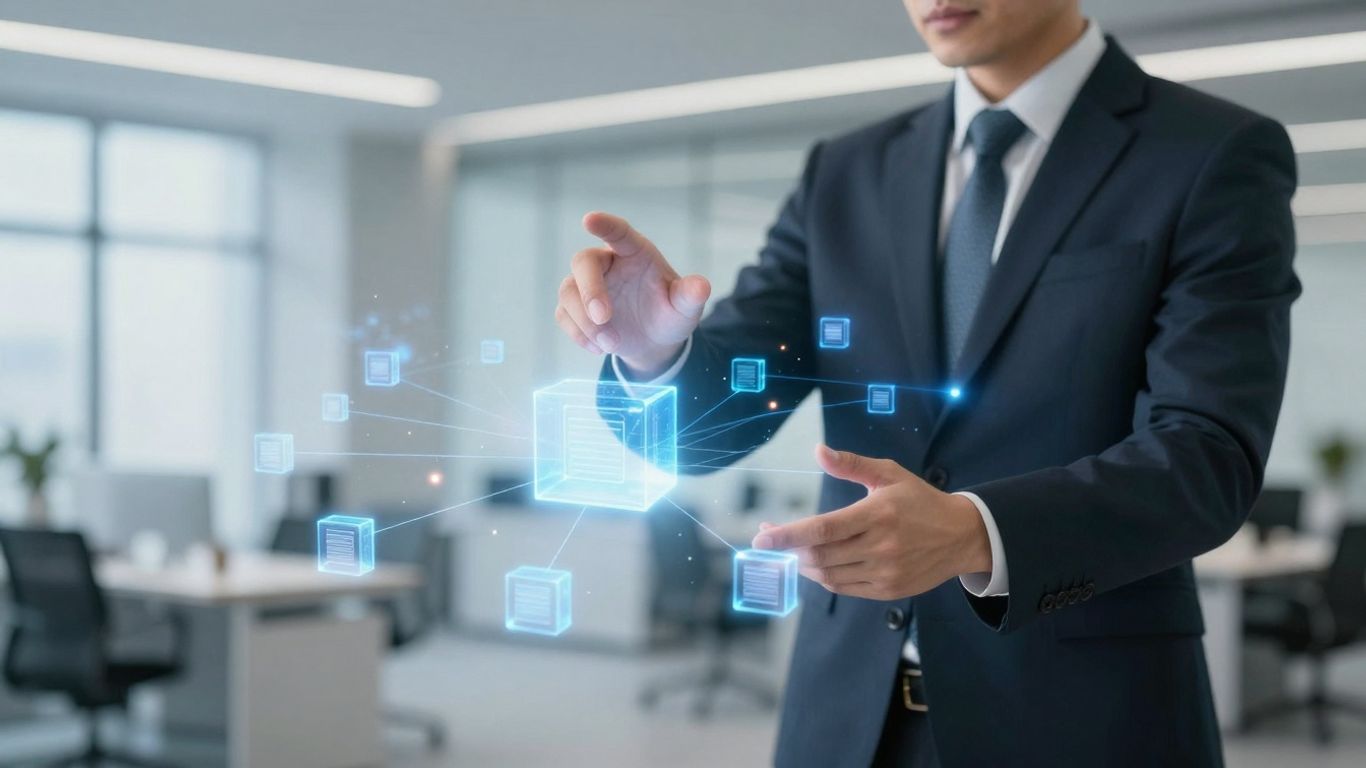 Blockchain consultant explaining digital network