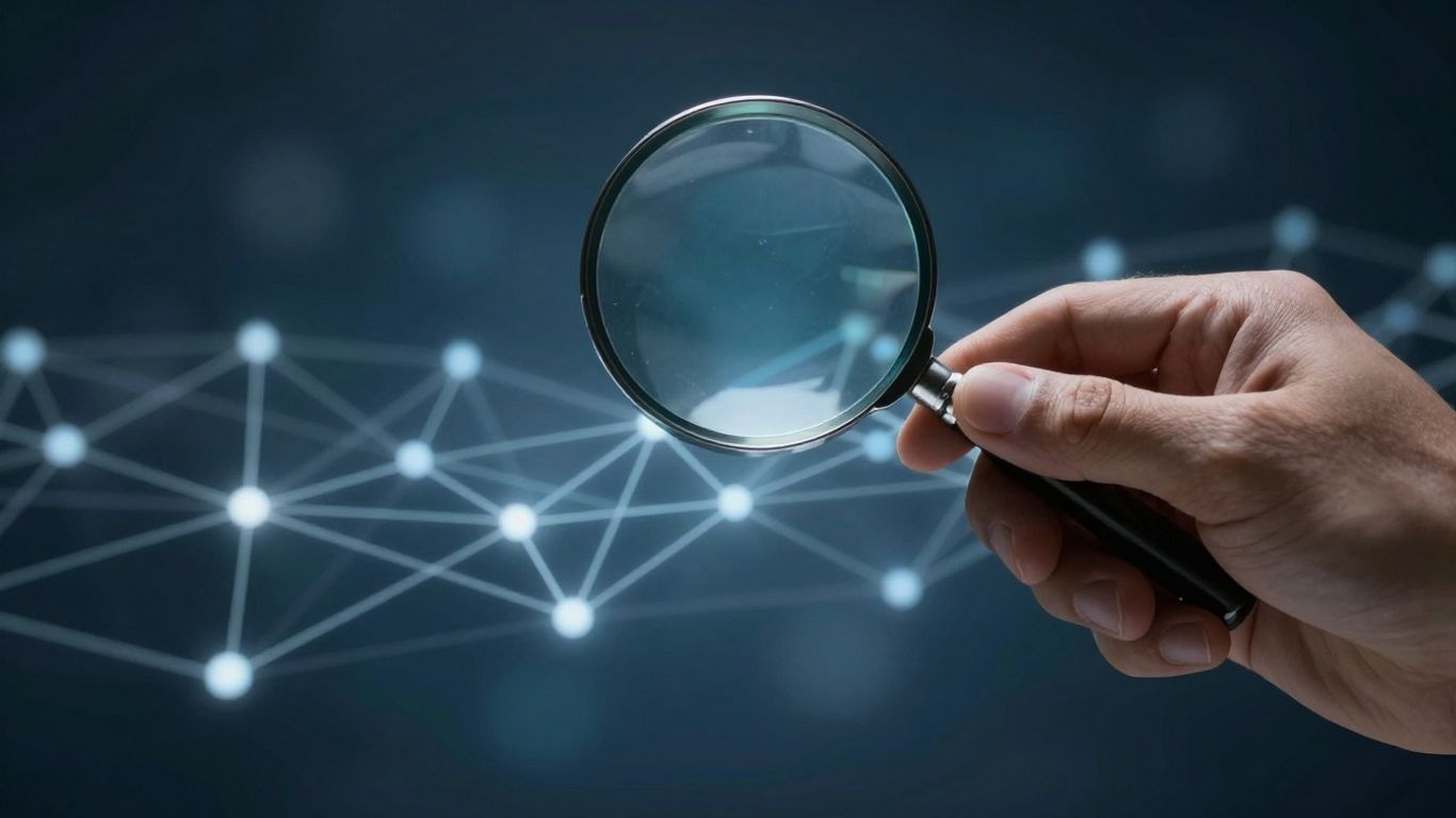 Chaîne de liens numériques sous une loupe.