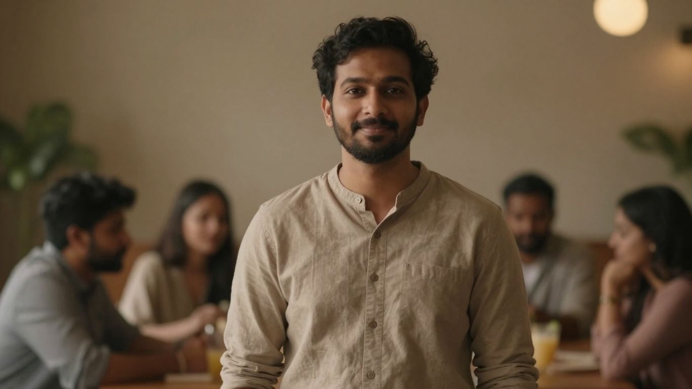 Persoană prezentându-se calm într-un cadru social.