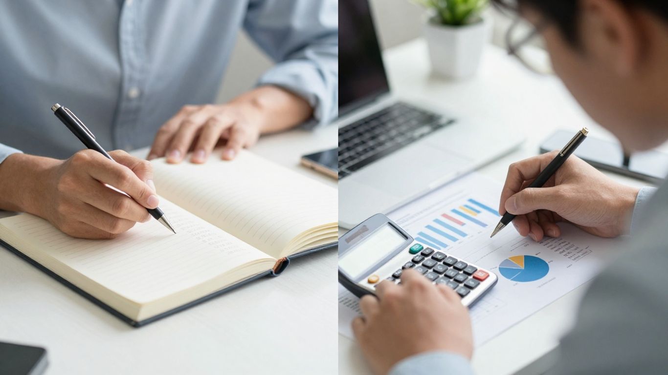 Bookkeeping and accounting tasks side-by-side.