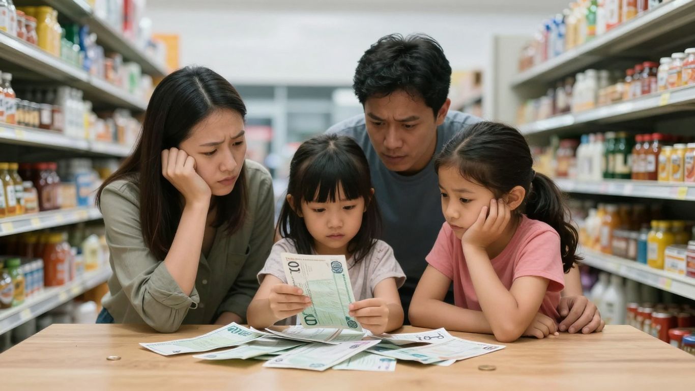 Aussie family stressed by cost of living crisis.