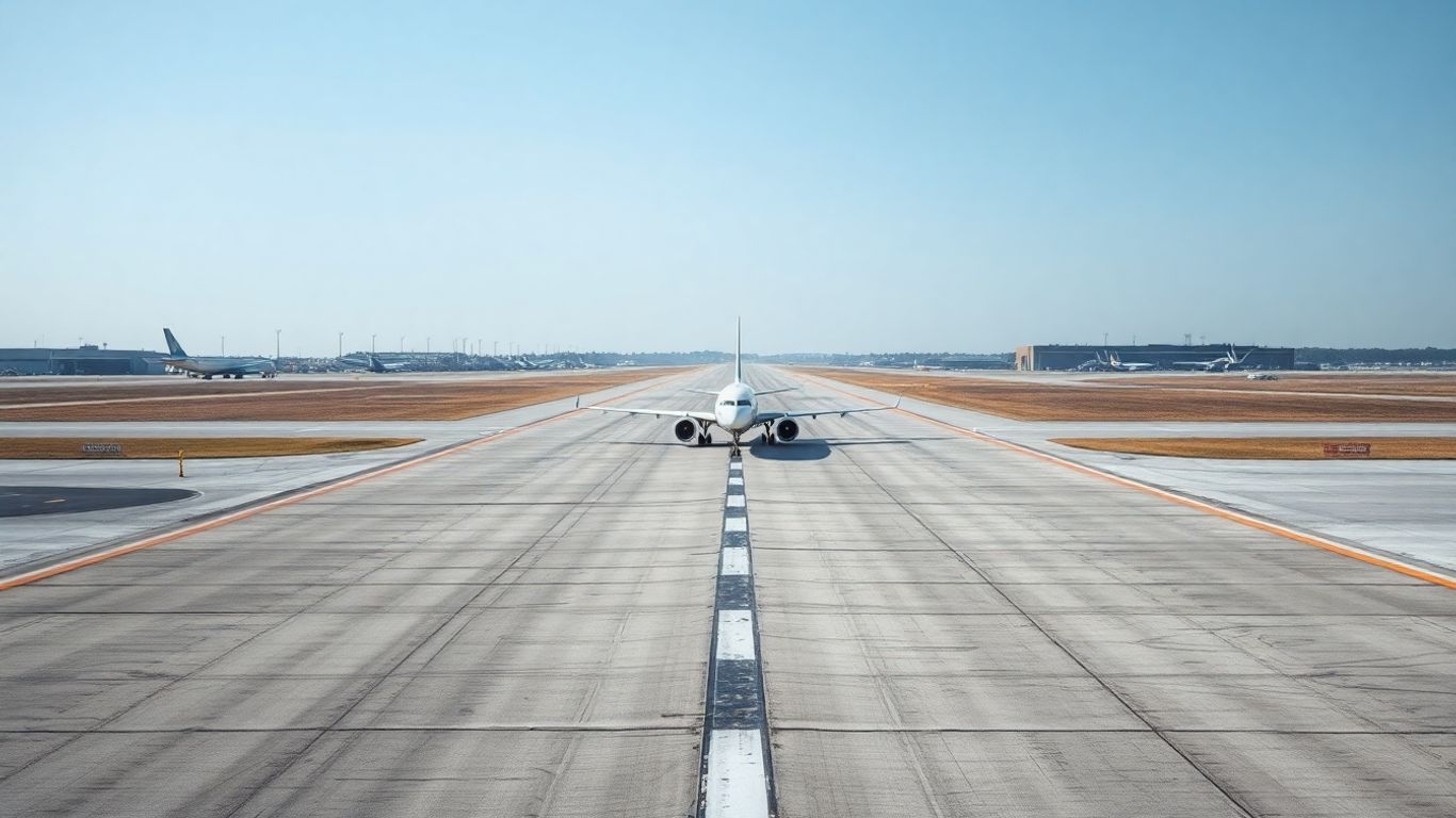 Avion sur piste désertée, symbole de la grève.
