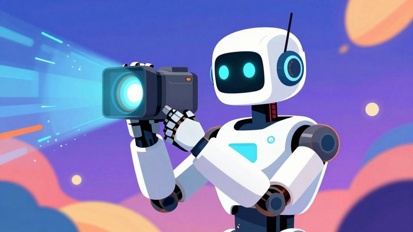 AI robot creating video with a futuristic camera.
