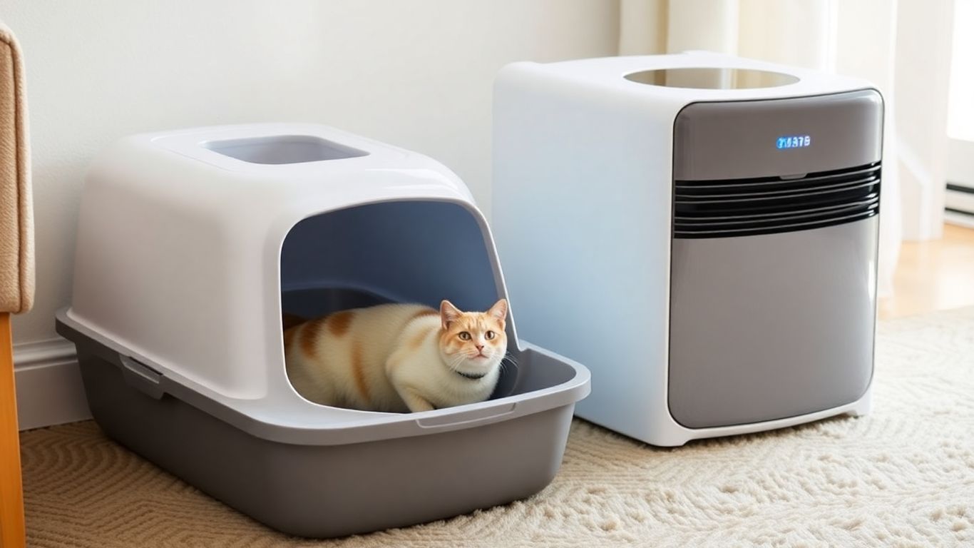 Cat litter box and air purifier in a clean home.