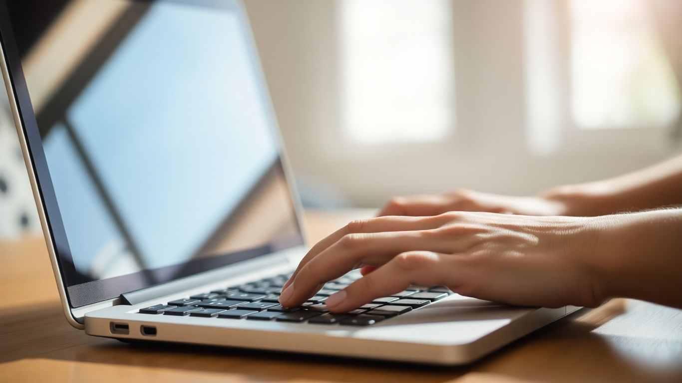 Hands typing on a laptop keyboard